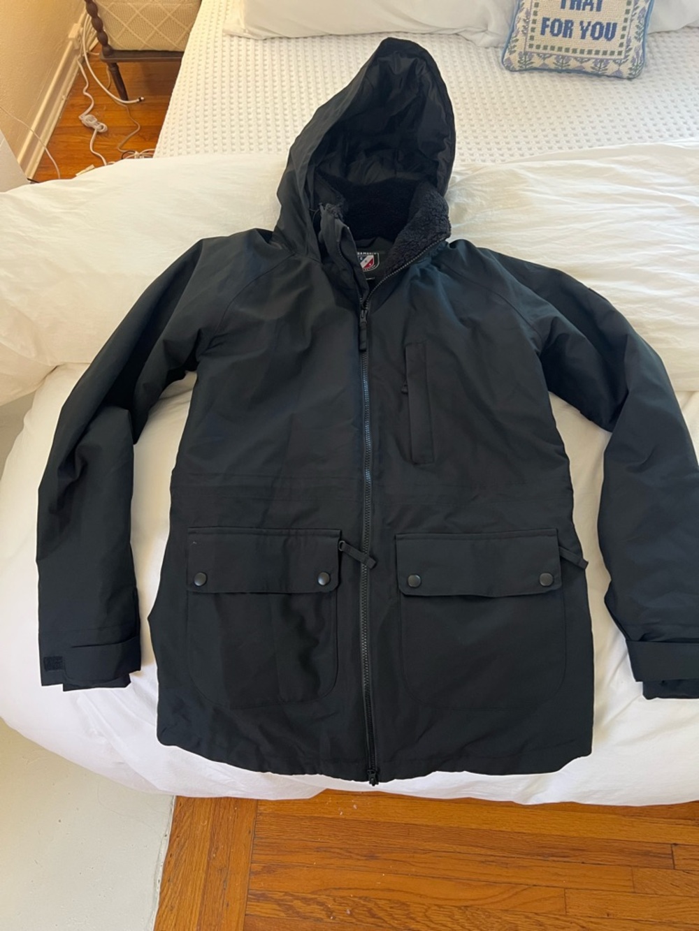 Black Hooded Snowboard Jacket with Insulated Lining